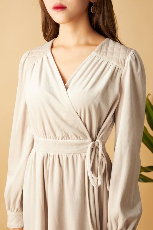 Le Malene 杏色磨毛灯芯绒系带连衣裙 10648 商品图3