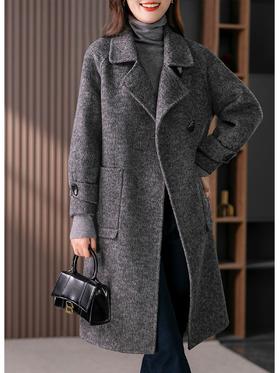 轻奢高级感双面羊驼大衣女2023秋冬新款西装领中长款毛呢外套