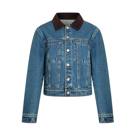 HeyDress复古牛仔外套女春秋法式撞色翻领设计感时髦休闲短款上衣 商品图4