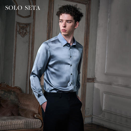 Soloseta25姆米重磅真丝衬衫长袖男2025新款可外穿情人节礼物 商品图0