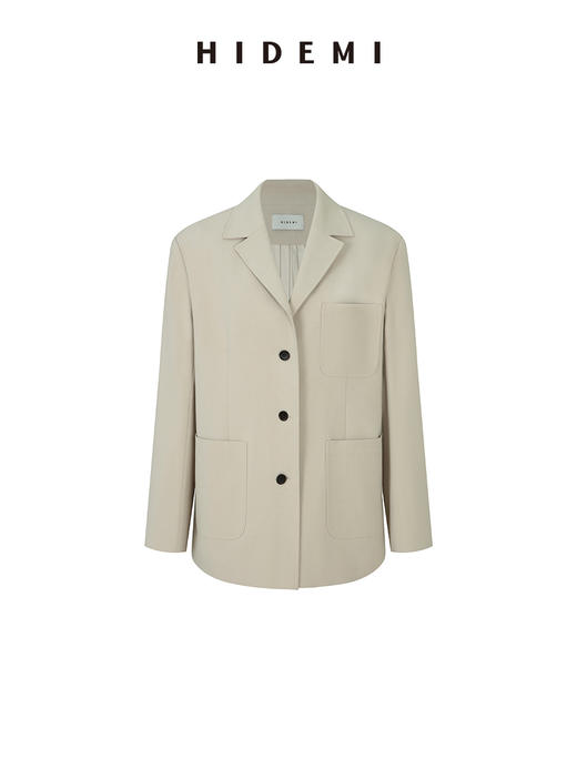 HIDEMI 米色轻盈亚麻设计感翻领贴袋大廓形西装中裤套装 商品图11
