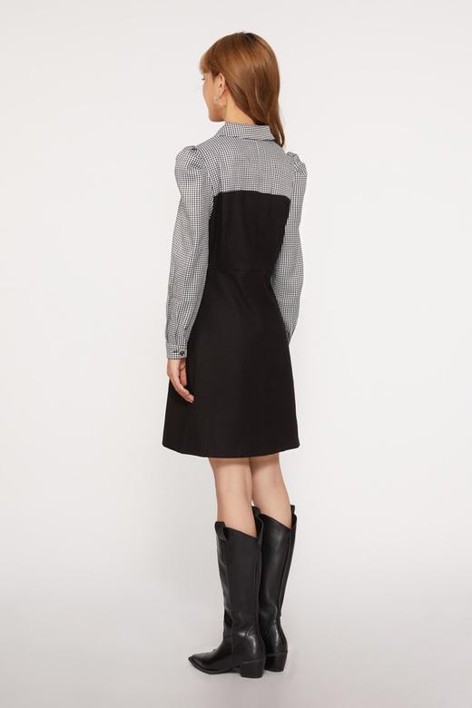 Le Malene 黑白格纹假两件式连衣裙 10029 商品图2