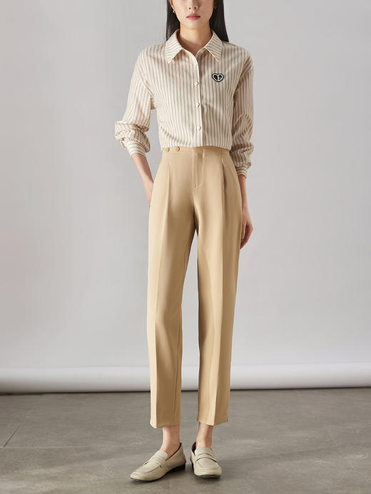 【129选3件，不退换】熙世界通勤卡其色休闲西裤女2025秋装新款高腰垂感九分直筒烟管裤 商品图4