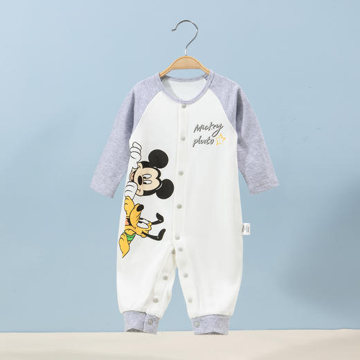 迪士尼2024春季纯棉前开连体衣男女宝宝哈衣时尚撞色爬爬服舒适抱衣JD1DL001 商品图5