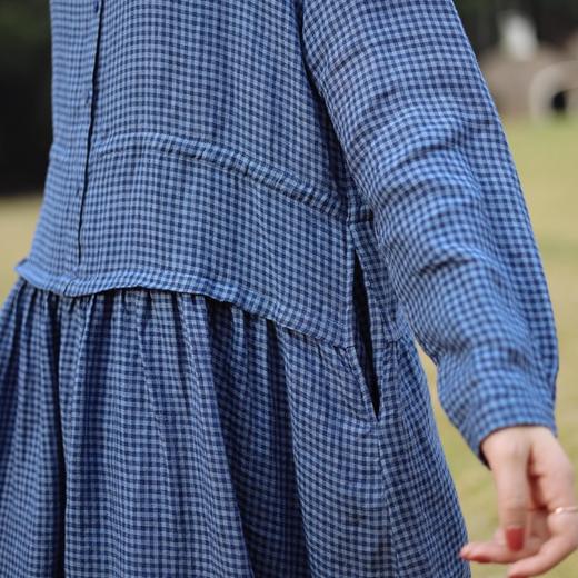 绽放065朵/2024早春新款天然色织亚麻格子腰间系绳旅游穿搭连衣裙 商品图2