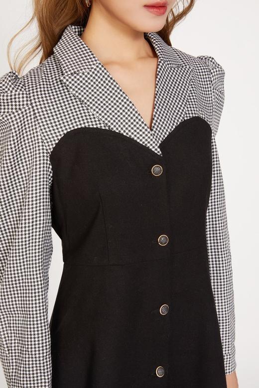 Le Malene 黑白格纹假两件式连衣裙 10029 商品图3