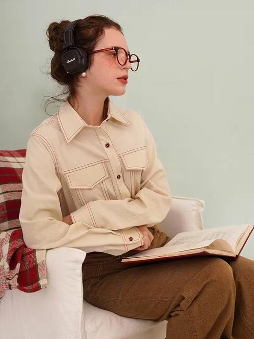 浮生八记/23D256/仿牛仔双压线撞色工装口袋肌理棉衬衫 商品图0