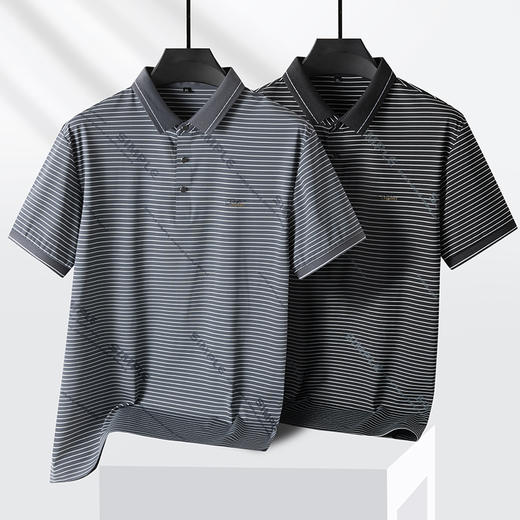 【Q】【冰丝高弹】【新款DPS】大依优型大码男装短袖POLO衫翻领冰丝高弹横条纹加肥加大透气吸汗夏季上衣半袖t恤夏装 商品图2