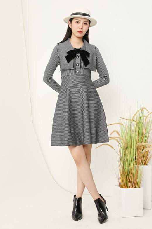 ELLA JADE 复古千鸟格纹领结收腰伞摆连衣裙 14872 商品图4