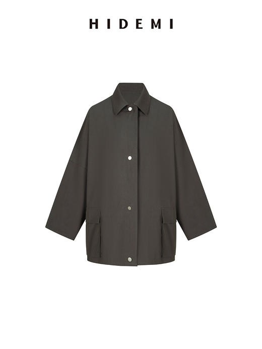 HIDEMI 极简设计翻领大口袋廓形衬衫型轻夹克 商品图8