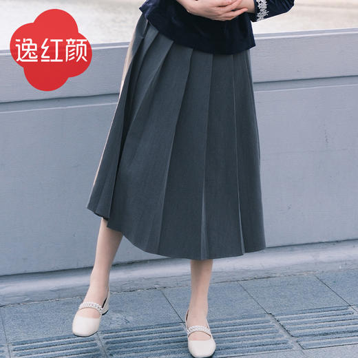 上海逸红颜 璃茉 2025年冬季新款半身裙女纯色A摆裙女书卷文艺风 商品图0