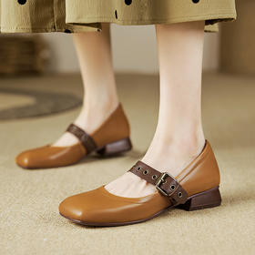 【预售5天】新春复古，牛皮舒适带小低跟皮鞋女单鞋XHD&D2406