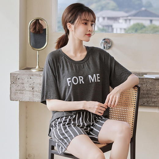 【无感轻薄 免穿文胸】带胸垫女睡衣两件套短袖套装 莫代尔裸感舒适透气 休闲可外穿凉感居家服 商品图1