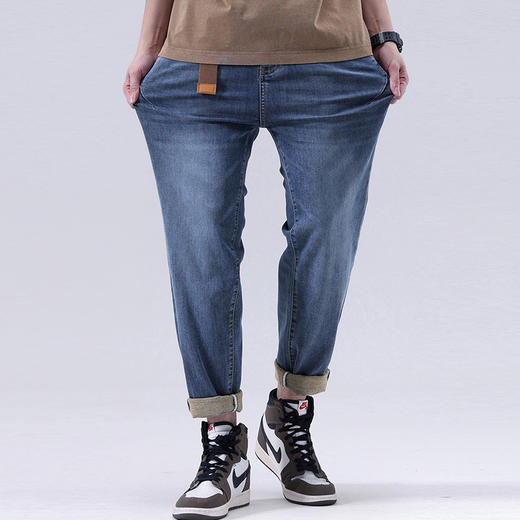 【Q】【夏款】【新款DQ】大依优型大码松紧腰牛仔裤长裤男舒适弹力休闲简约薄款加肥加大男装潮款 商品图1