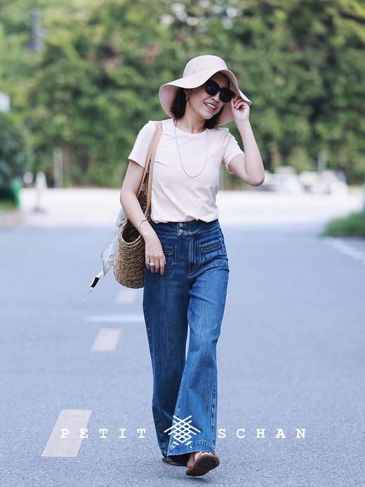 PETIT SCHAN小闪 CLO#191 have a good time 须尽欢 经典蓝色提花纯棉高腰牛仔阔腿裤 商品图4