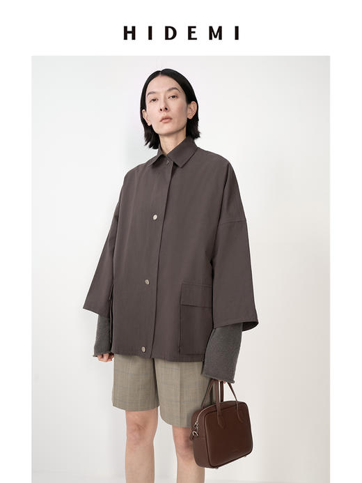 HIDEMI 极简设计翻领大口袋廓形衬衫型轻夹克 商品图1