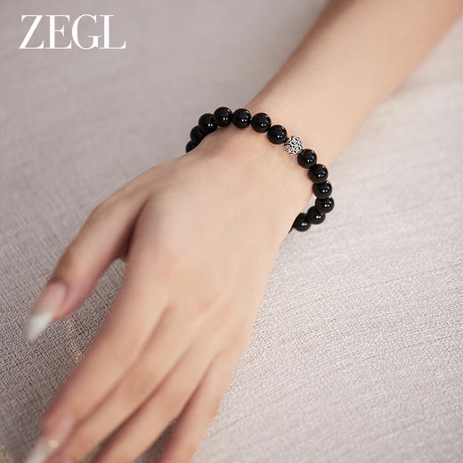 ZEGL黑曜石手串女925纯银串珠手链手绳2024年新款黑色闺蜜手饰品 商品图1