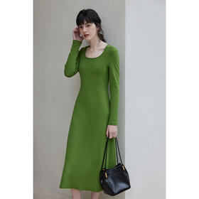 HeyDress方领针织连衣裙女春季法式复古收腰A字裙高级显瘦长裙子