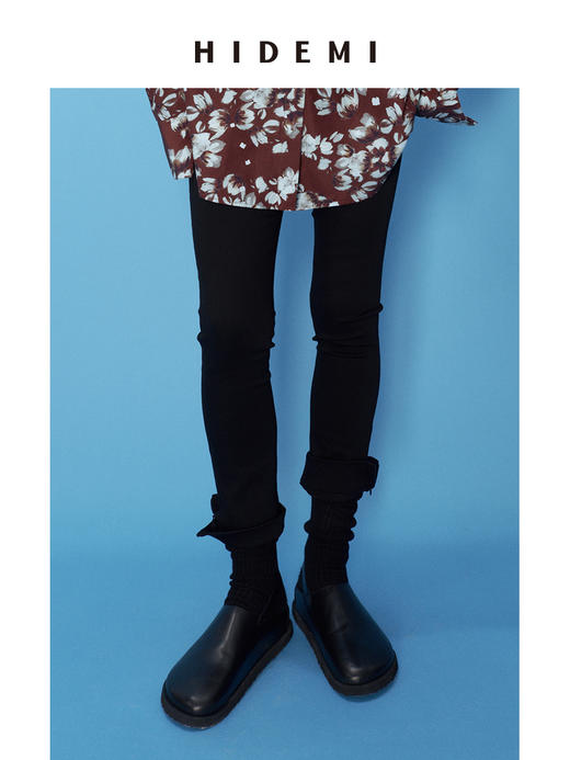 HIDEMI 黑色水洗棉弹力修身拉链裤脚九分裤超显瘦神裤 商品图4