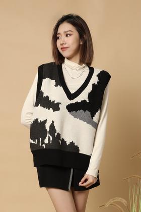 LNNNS 黑白设计感图案针织背心 15282