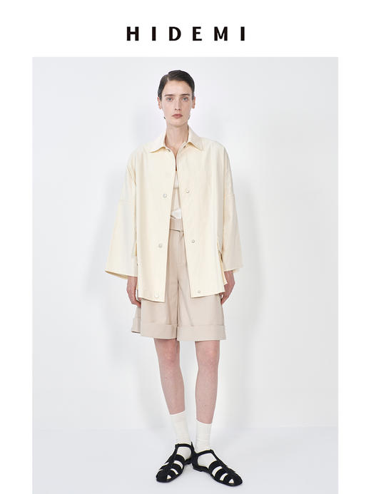 HIDEMI 极简设计翻领大口袋廓形衬衫型轻夹克 商品图4