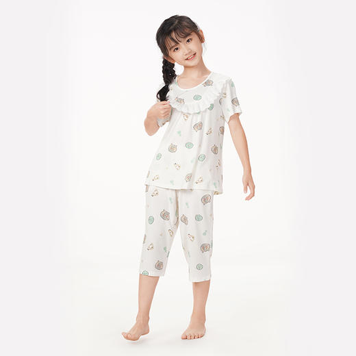 都市丽人眯雅佳生活家居春夏睡衣女童针织人棉家居服薄款中袖长裤童装棉质套装JH42A1 商品图1
