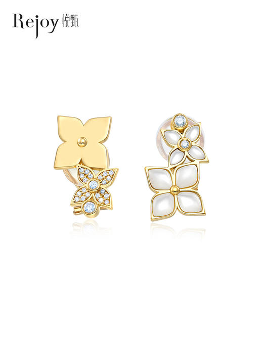 【天猫同款】悦甄 双蝶-18k金贝母钻石耳夹 商品图0