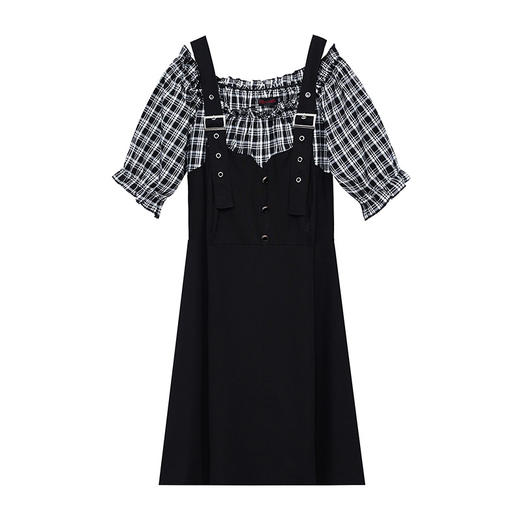 复古连衣裙300斤大码夏季新款中长款黑色假两件露肩裙子 商品图4