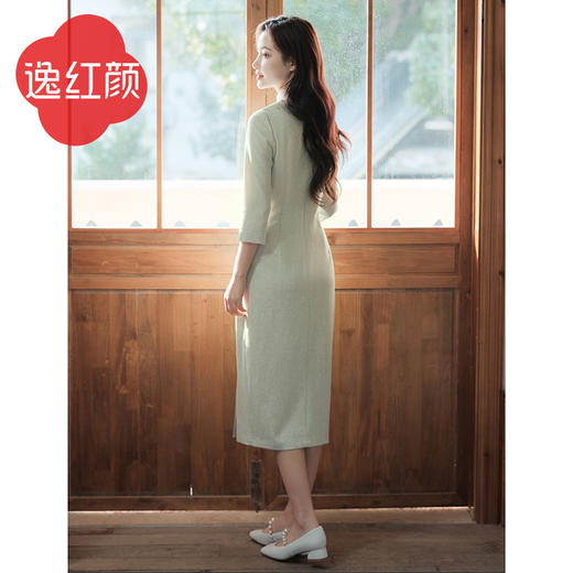 上海逸红颜冉竹2026年春季新款麻混纺印花极简文艺风旗袍连衣裙女 商品图3
