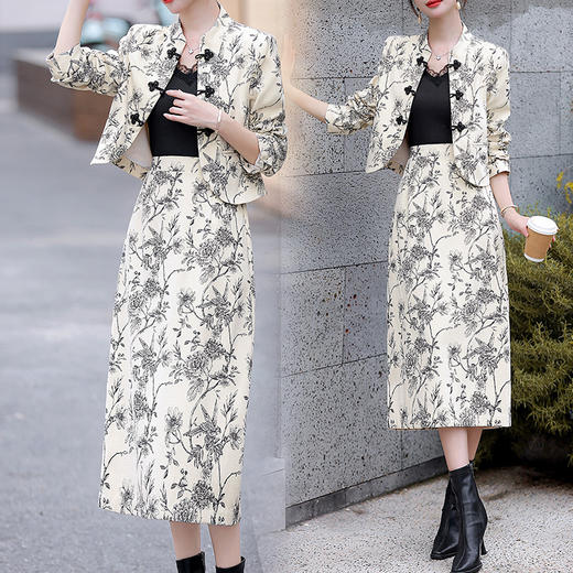春上新中国风套装简洁时尚潮流，优雅印花两件套裙HR-WZ23509 商品图3