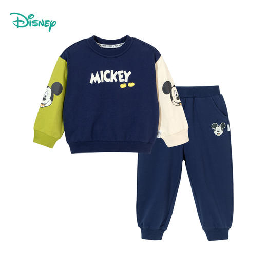 迪士尼米奇撞色袖子24年春季新款男童套装运动休闲卫衣卫裤两件套ZD1DT009 商品图0