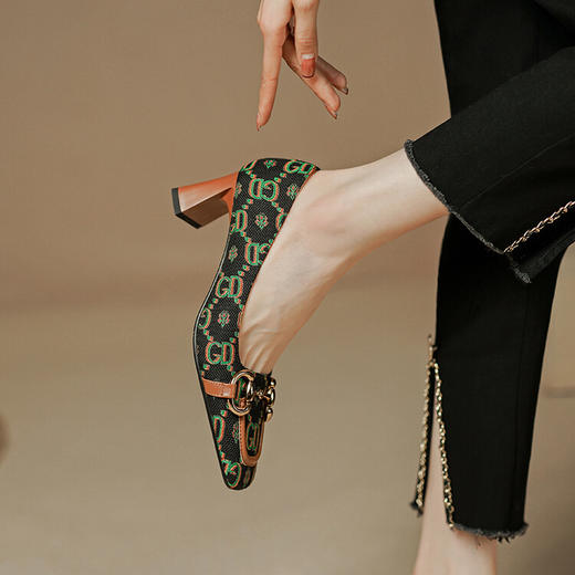 【预售5天】民族风高跟鞋方头单鞋女真皮粗跟工作鞋职场PS&PS766 商品图5