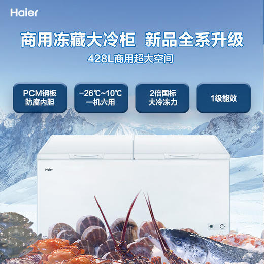 海尔（Haier）428升 卧式 商用家用冰柜 pcm防腐内胆  五面制冷 冷藏柜 大冷冻柜带脚轮 顶开 一级能效 带食品筐  BC/BD-428GHPD 商品图4