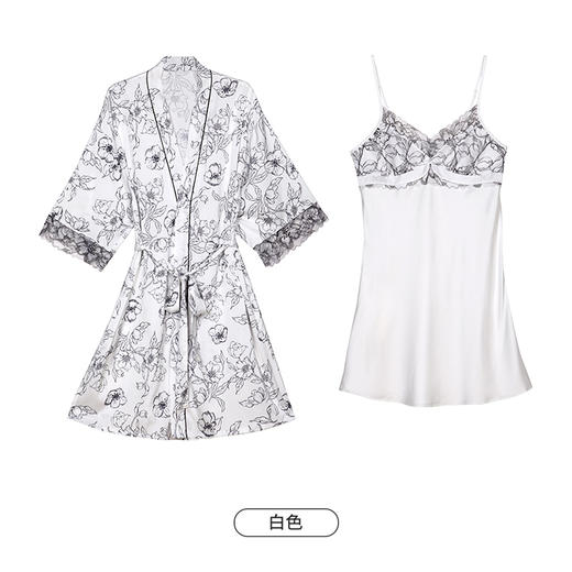 都市丽人好睡好眠春夏睡衣女冰雪丝印花家居服薄款吊带裙+外袍女士丝质套装LH44A4 商品图13