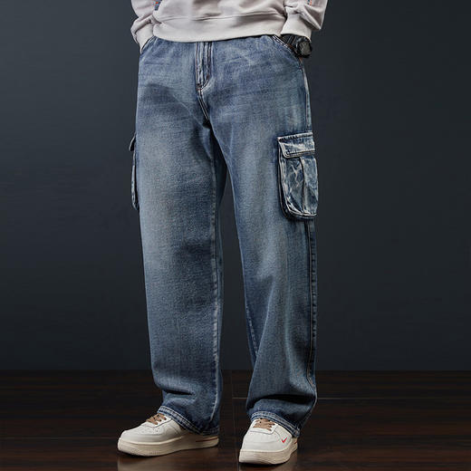 【Q】【新款DYG】大依优型大码工装牛仔裤直筒长裤男舒适休闲简约百搭加肥加大男装潮款 商品图1