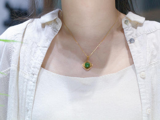 和田碧玉18K金镶嵌吊坠 商品图5