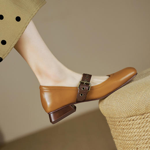 【预售5天】新春复古，牛皮舒适带小低跟皮鞋女单鞋XHD&D2406 商品图4