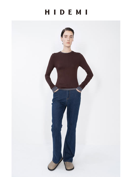 HIDEMI 【赵露思同款】经典简约拼色贴身假两件长袖T恤上衣 商品图6