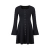 HeyDress法式方领针织连衣裙女春季复古排扣收腰设计长袖黑色裙子 商品缩略图4