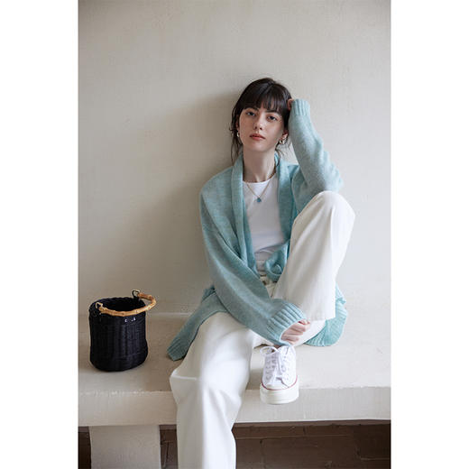 HeyDress马海毛开衫女春季法式宽松慵懒感堆堆领外套温柔气质上衣 商品图1