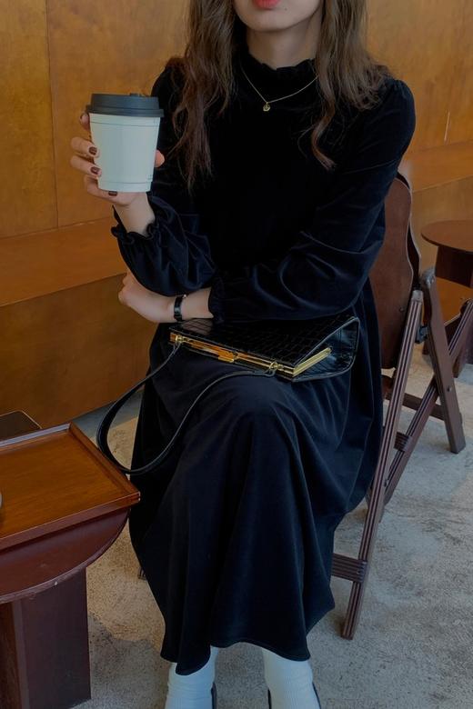 L.Fleuri 黑色高领收腰A型连衣裙 15069 商品图1