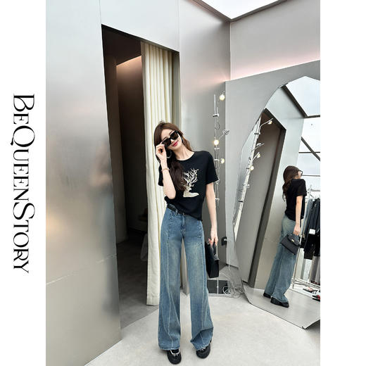 余潇潇【毕加索线条】百搭牛仔棉柔软舒适压线设计直筒牛仔裤 商品图2