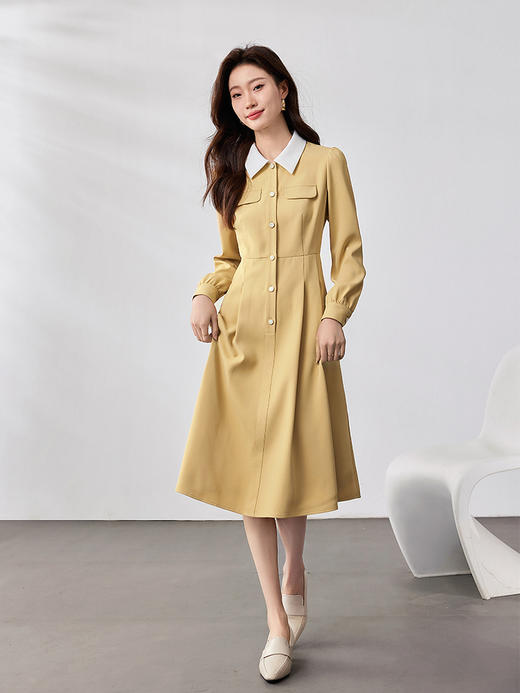 【专属特价】熙世界法式撞色翻领连衣裙女2025年秋季新款气质显瘦过膝衬衫裙子 商品图4