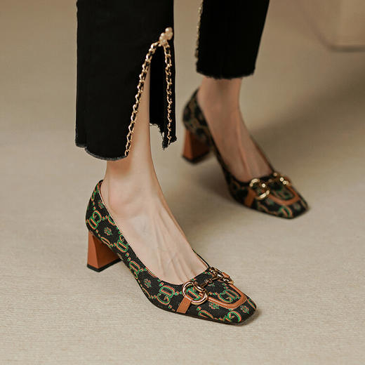 【预售5天】民族风高跟鞋方头单鞋女真皮粗跟工作鞋职场PS&PS766 商品图4