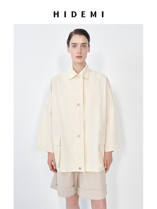 HIDEMI 极简设计翻领大口袋廓形衬衫型轻夹克 商品图6