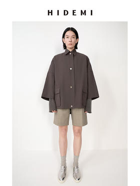 HIDEMI 极简设计翻领大口袋廓形衬衫型轻夹克
