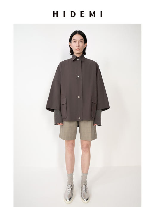 HIDEMI 极简设计翻领大口袋廓形衬衫型轻夹克 商品图0