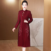 2024年春季修身旗袍妈妈装立领中长款重工钉珠连衣裙两件套LC-2429 商品缩略图0