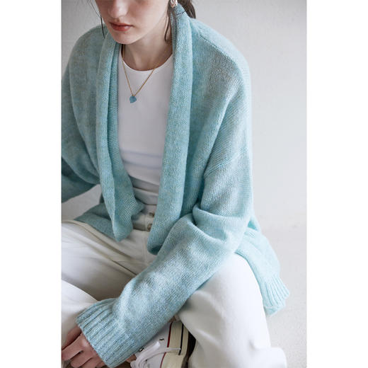 HeyDress马海毛开衫女春季法式宽松慵懒感堆堆领外套温柔气质上衣 商品图0