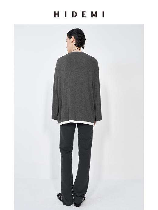 HIDEMI 经典简约拼色宽松假两件长袖T恤上衣 商品图2
